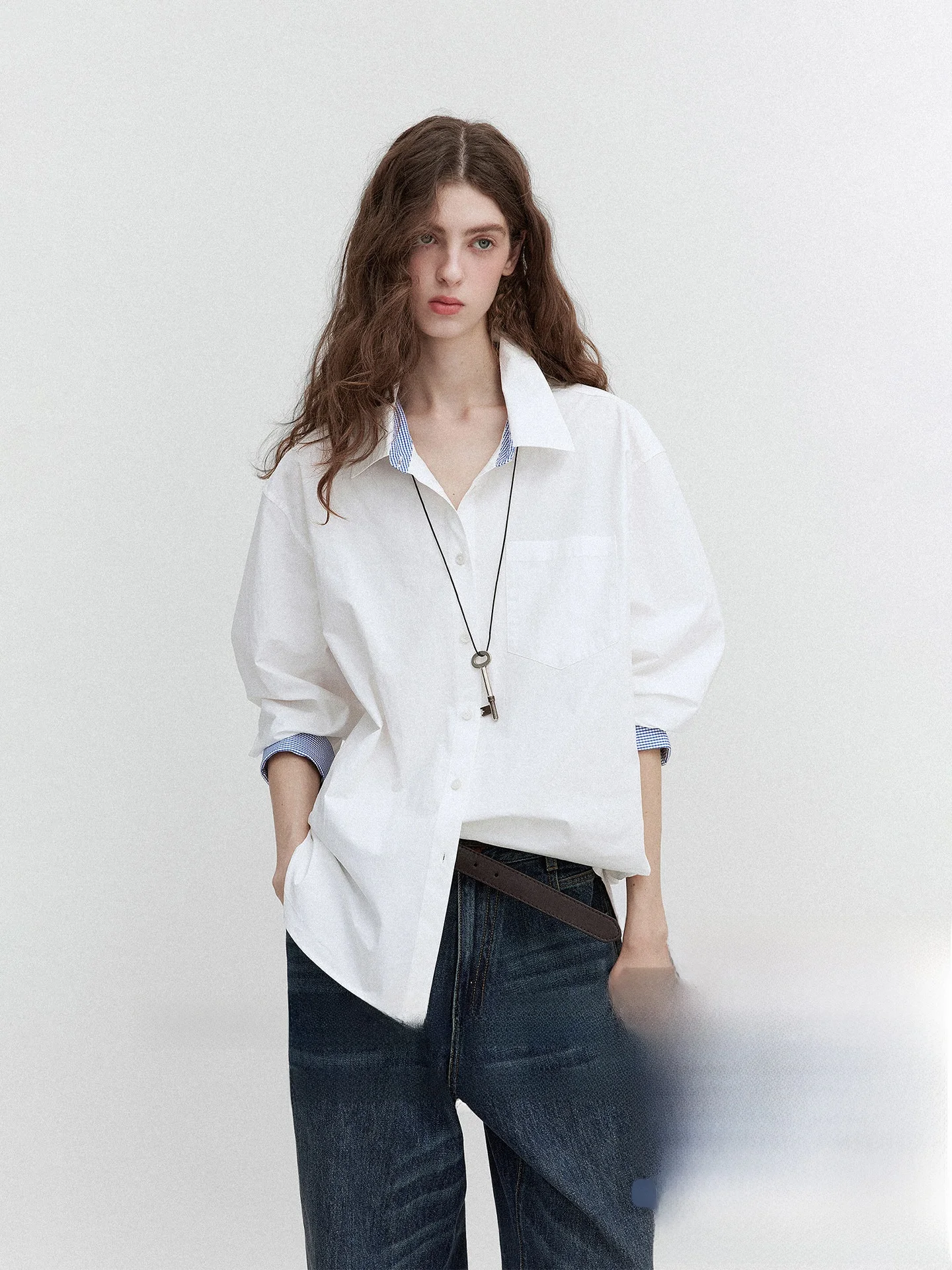 

Retro Blue Plaid Contrast Color Cotton 00% H pe Women's irt Le Matching White irt Commute Sle Long Sve Button down