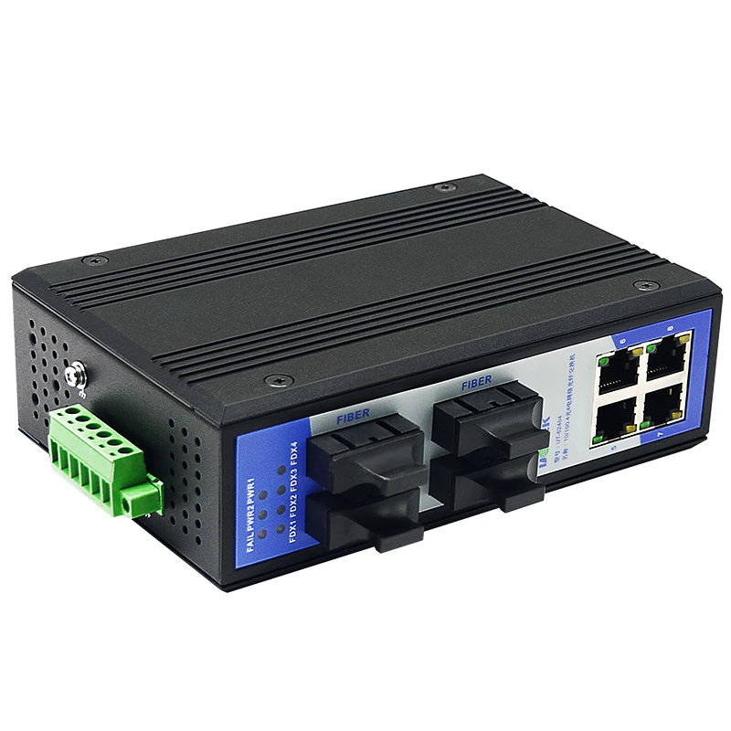 UOTEK 100M Unmanaged Ethernet Switch with 4 Fiber Ports 4 RJ-45 Ports 8 Ports Industrial  Din-rail Switch UT-62404SM-ST