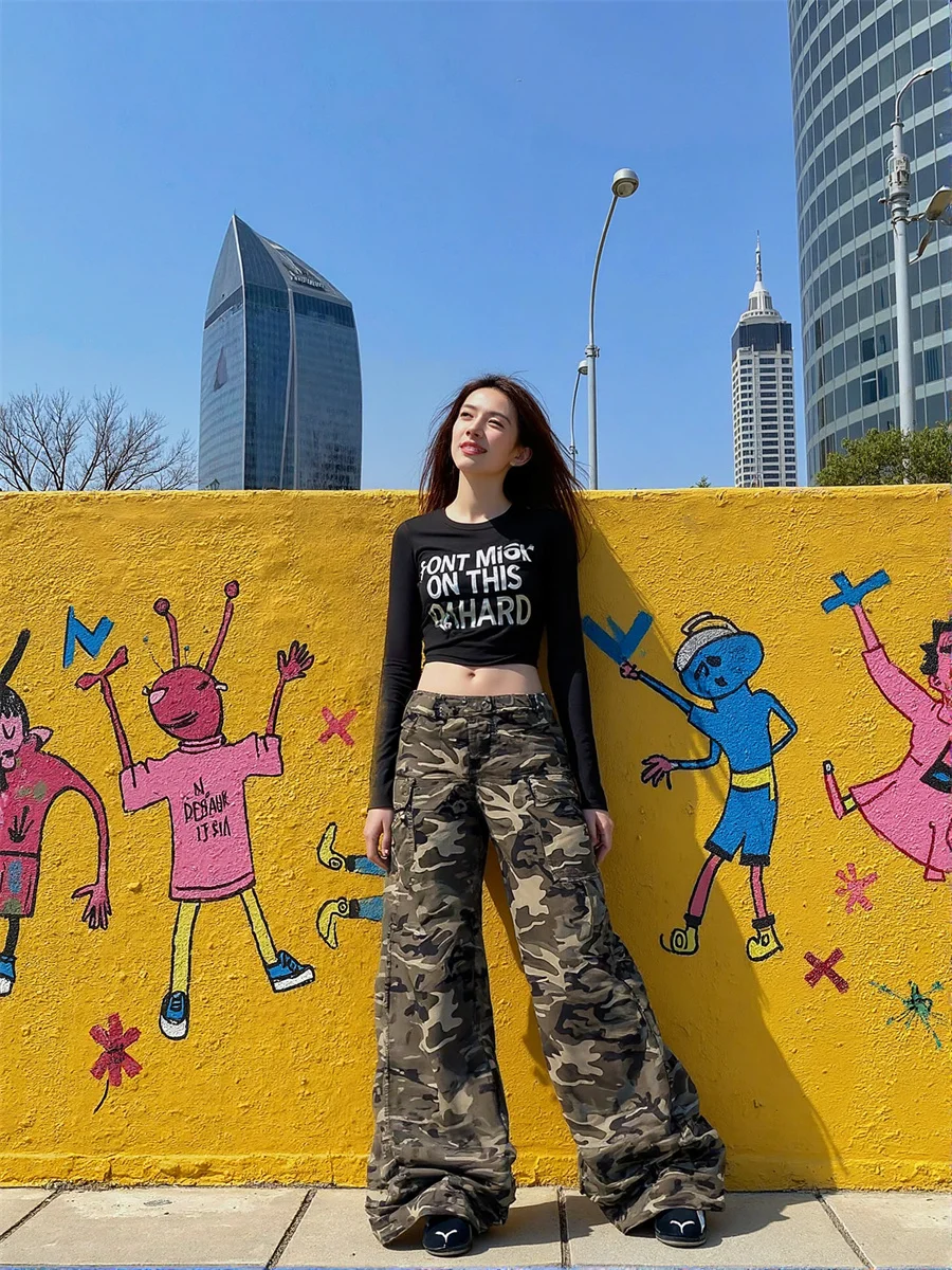 

Женские повседневные брюки в корейском стиле с камуфляжным абстрактным принтом, женские художественные узоры, красочные модные модные летние легкие свободные брюки