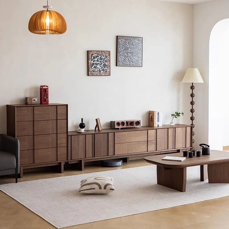 Medieval TV cabinet, all solid wood video cabinet, black walnut retro high-footed floor cabinet