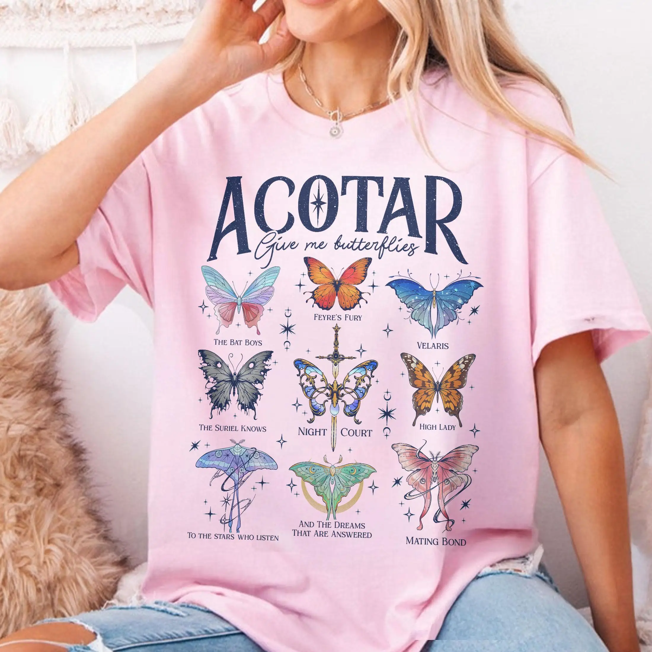 Acotar Butterflies T-shirt, Acotar Give Me Butterflies T Shirt, Velaris The Night Court Tee, Give for Book Lover Tshirt