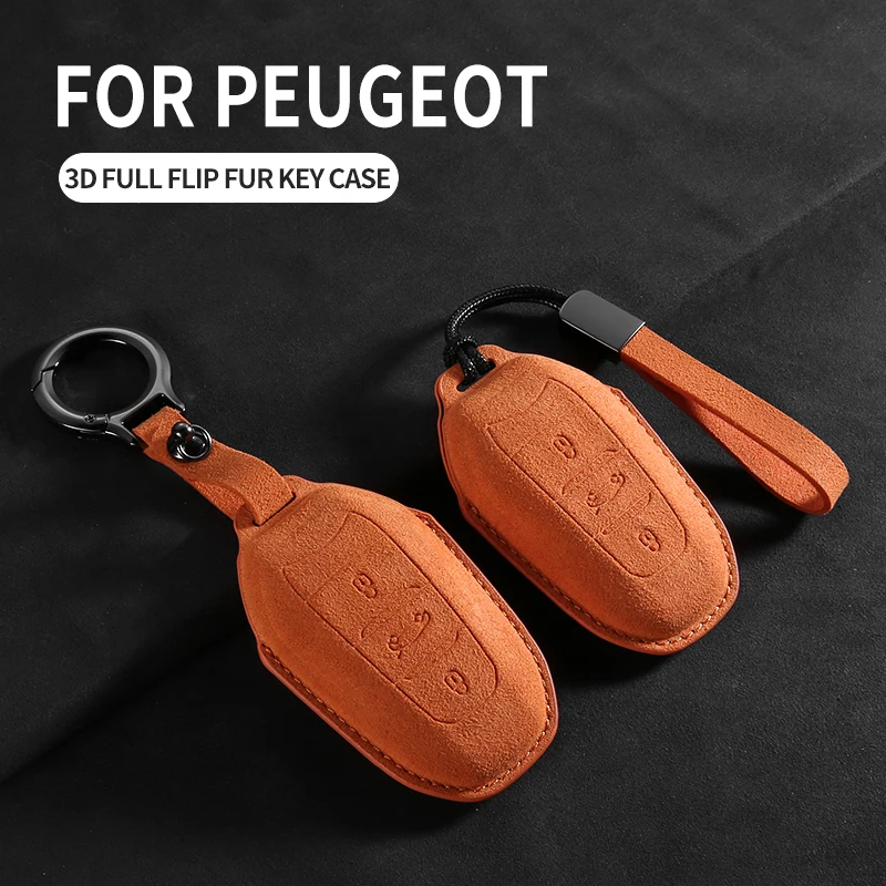 Car Key Case Cover Keyring For Peugeot 308 408 508 2008 3008 4008 5008 Car Keychain Fob Protected Suede Anti-scratch Accessories view 3