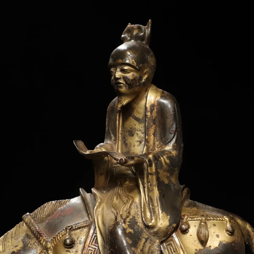 10 Old Bronze Gilded Laozi is out of customs Laozi is a cow immortal Sitting Buddha Cow statue incense burner Town house