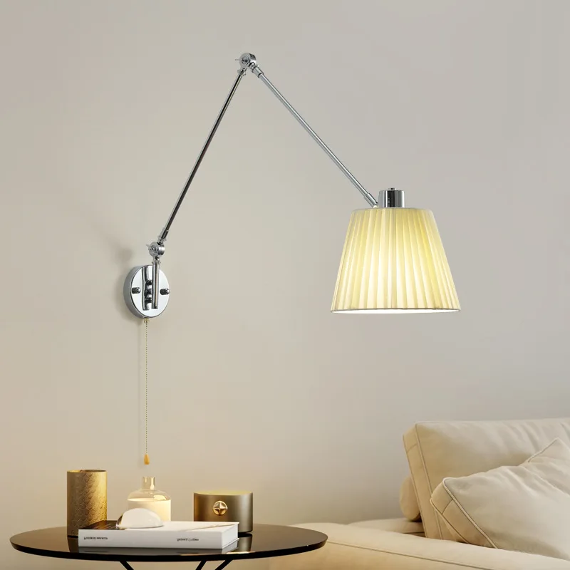 Simple Modern Wall Lamps LED Telescopic Rocker Arm Rotatable Reading Lights Study Room Bedroom Bedside Long Pole White Sconces