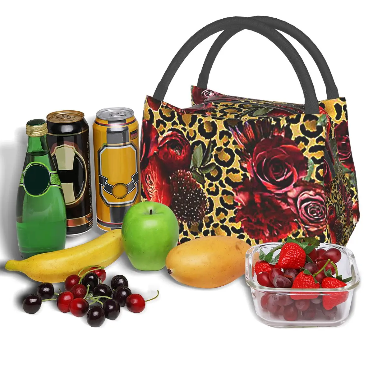 Lunchtaschen mit Rosenrotem Leopardenmuster, isolierte Bento-Box, wasserdichte Lunchtasche, Picknicktaschen, Thermotasche für Frauen, Studenten, Reisen