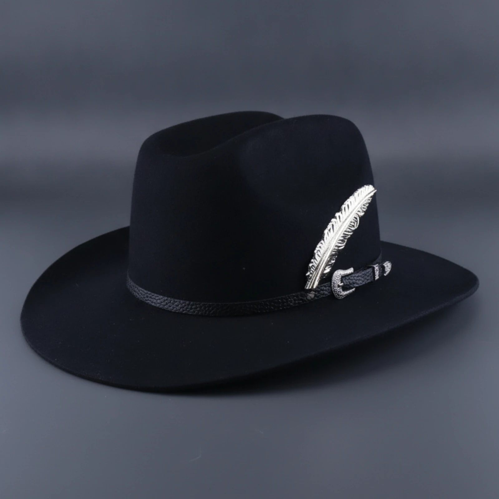 Wool Hat Wide Brim Hat with Feather Fedora Comfortable Wind Resistant for Riders, Stage Performances, Costume Parties