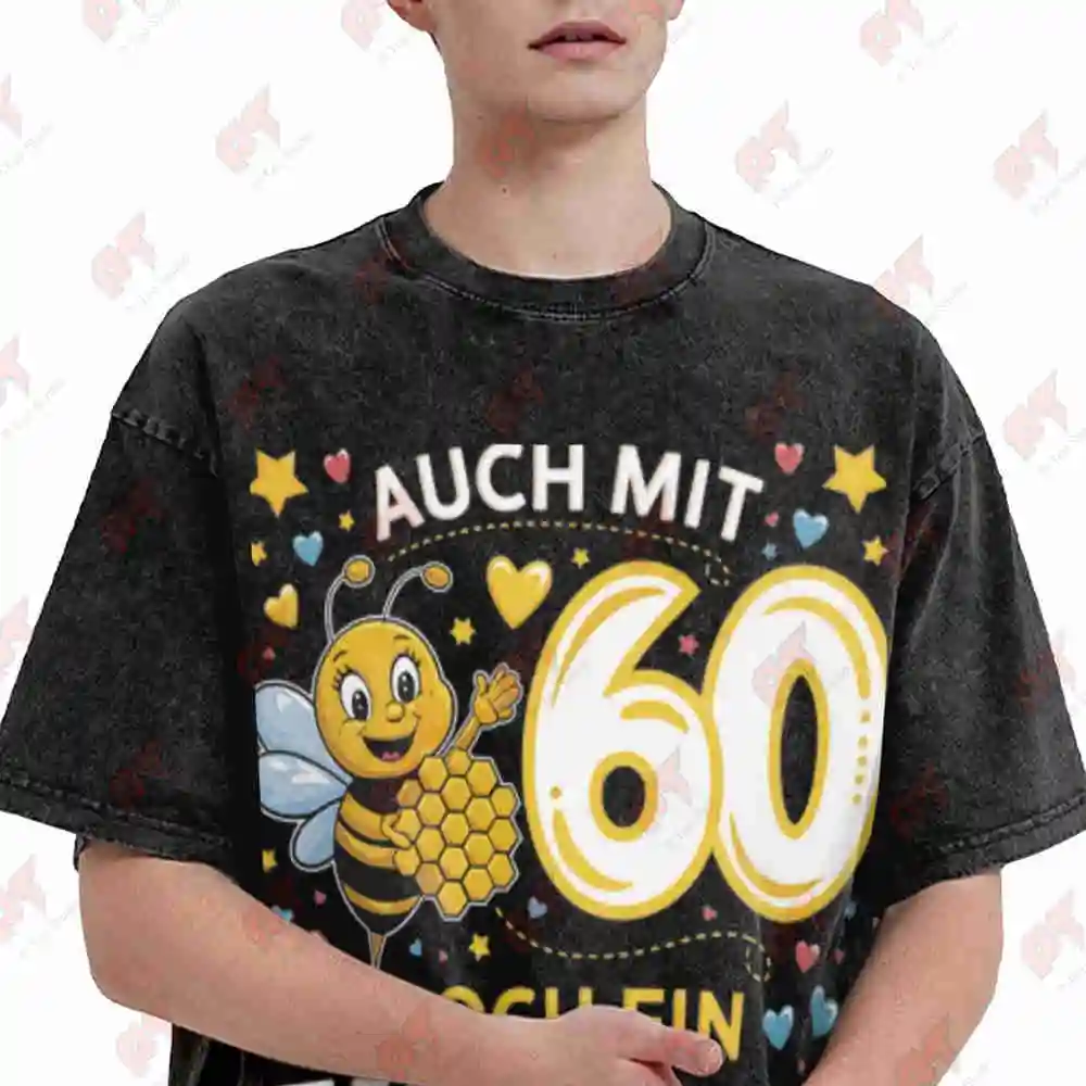 60th Birthday Bee Honeycomb 1964 German Text Vintage Washed Tee Pure Cotton T-Shirt