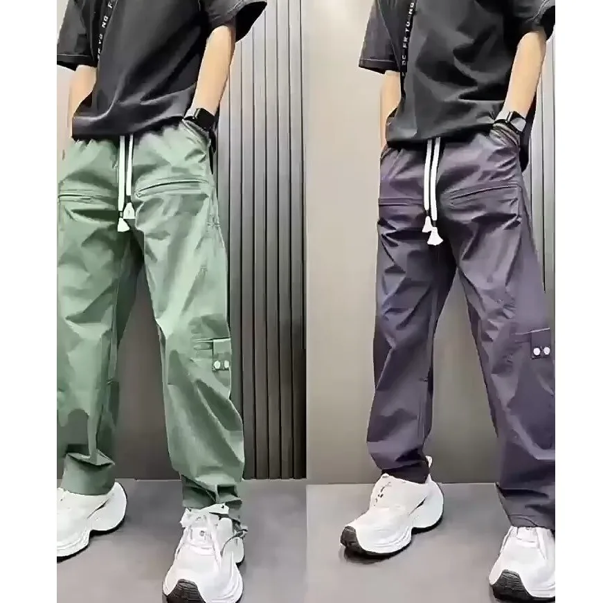 Sommer Männer amerikanischen Stil Arbeit Jogger HipHop Hose personal isierte lose Mode gerade einfarbig gebogen lässig Herren bekleidung