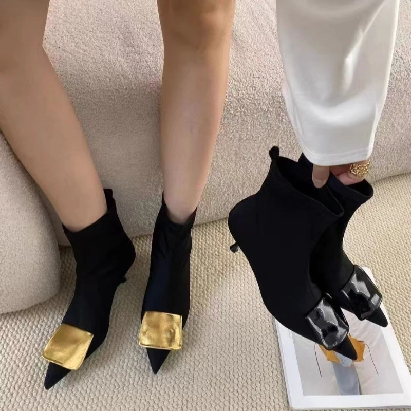 

Size 35-40 Sexy Shoe Mid Heel High Heel Women Black Sexy Point Toe Ankle Boots Autumn Dress Shoes