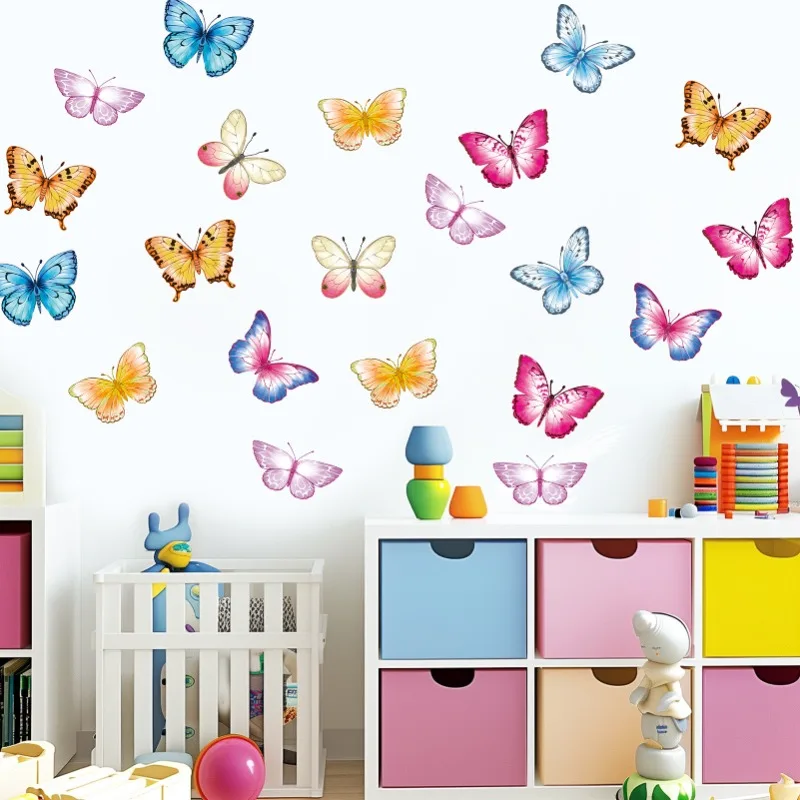 1pc Watercolor Colorful Butterfly Wall Stickers Kids Baby Room Decor Wall Decals Bedroom Home Decoration Girls Living Room DIY