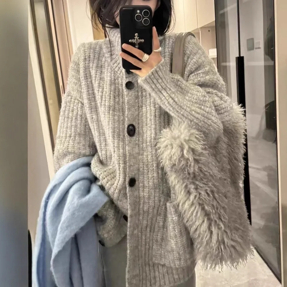 

Women's Knitting Sweater 2025 Autumn Winter Oversized Turtleneck Sweater Vibe Thickened Soft Warm Knit Cardigan Top