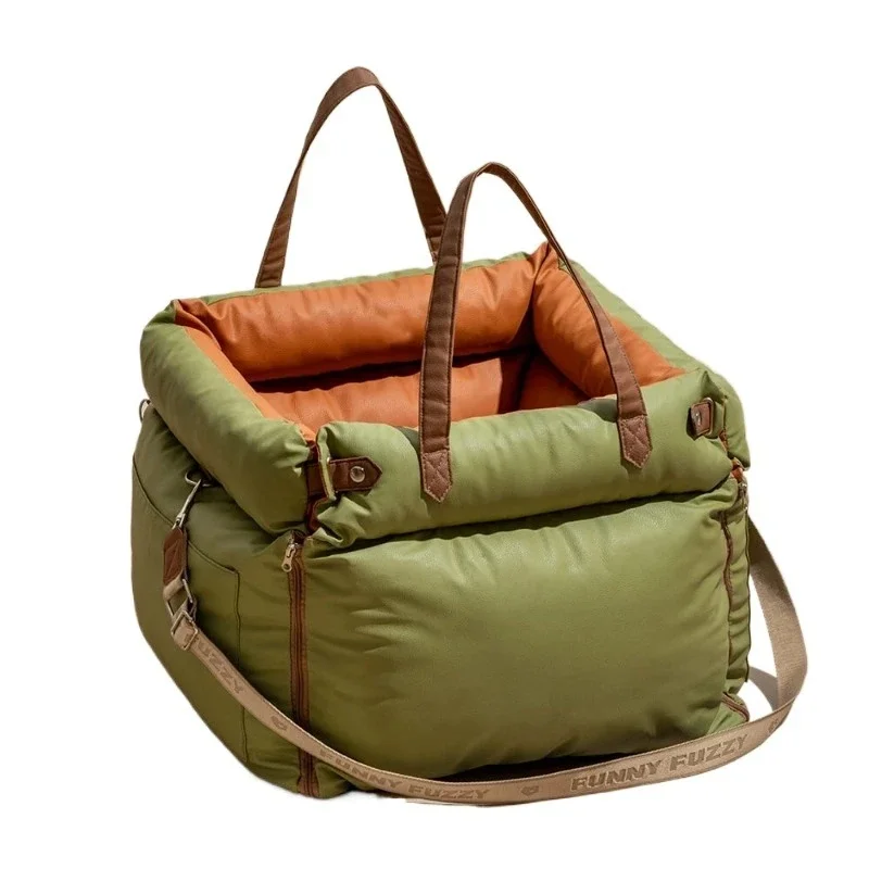 

Luxury imitation leather pet car seat, raised bed, dog car seat, bed with safety buckle logo, luxury dog bed, pet car seat