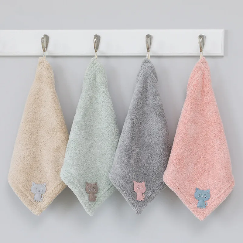 25x25cm Small Square Cartoon Cat Hand Towel Wall Hanging Water Absorbent Kitchen Coral Fleece Clean Dishcloth