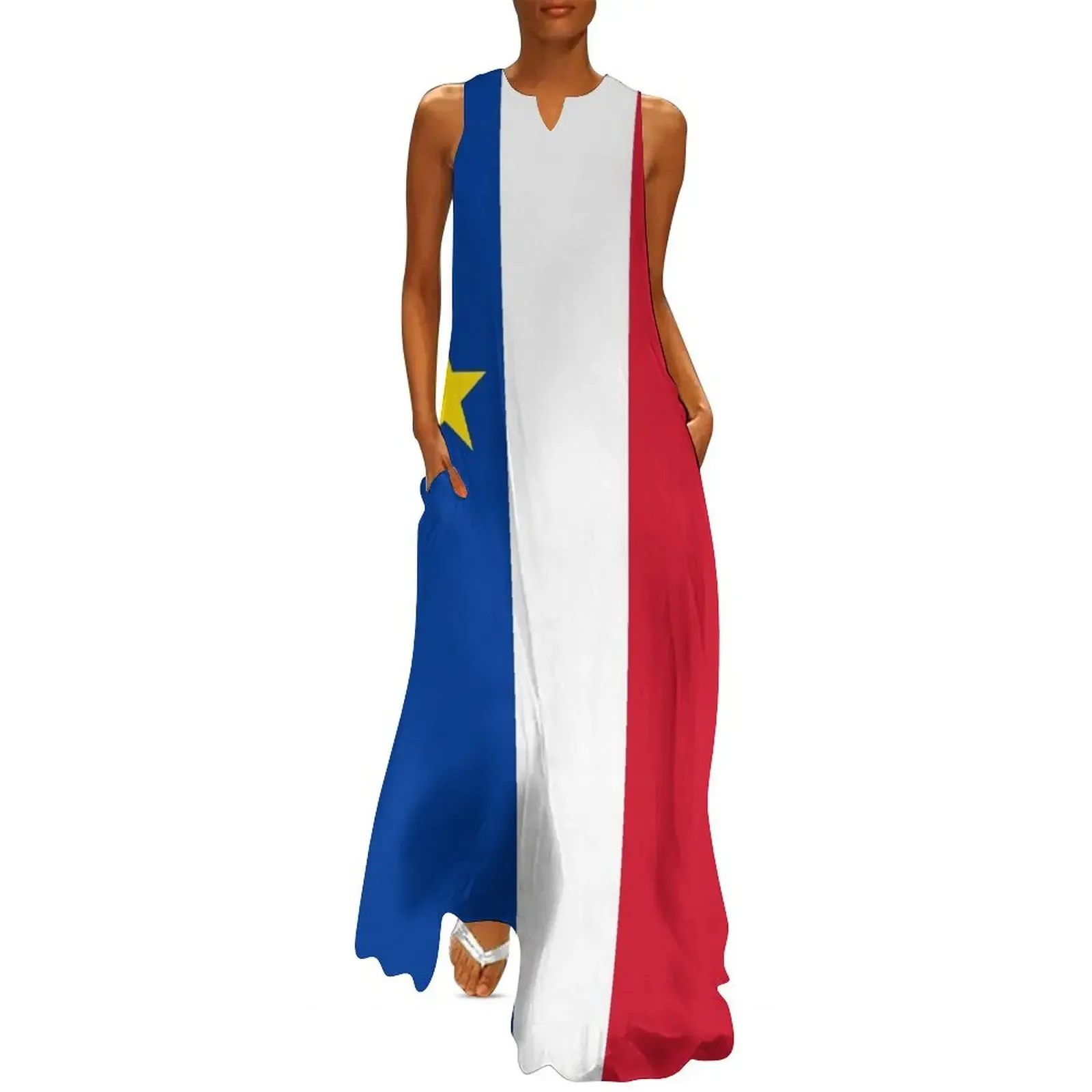 

Acadie Acadia Flag blue white red North American New Brunswick Acadian French Canada HD Long Dress loose women's dress Dress
