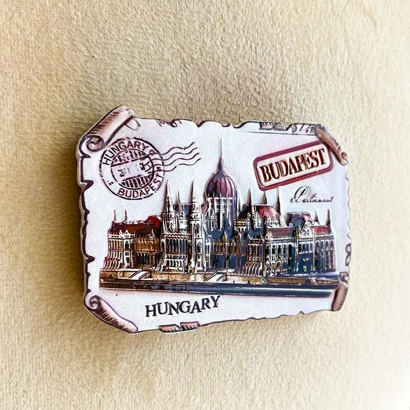 مغناطيس ثلاجة بودابست الأوروبي المجر، يتميز مبنى البرلمان المجرية، وعناصر البريد والطوابع القديمة، ديكور لطيف #3