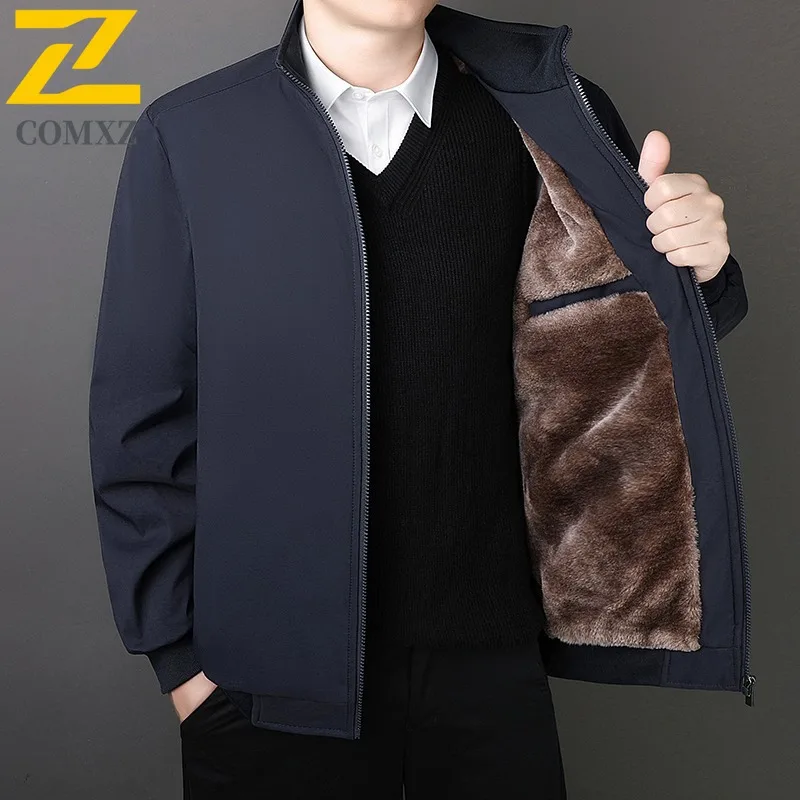 

COMXZ Мужская куртка, универсальная офисная утолщенная теплая парка с воротником-стойкой, повседневное легкое зимнее пальто на молнии в повседневном стиле