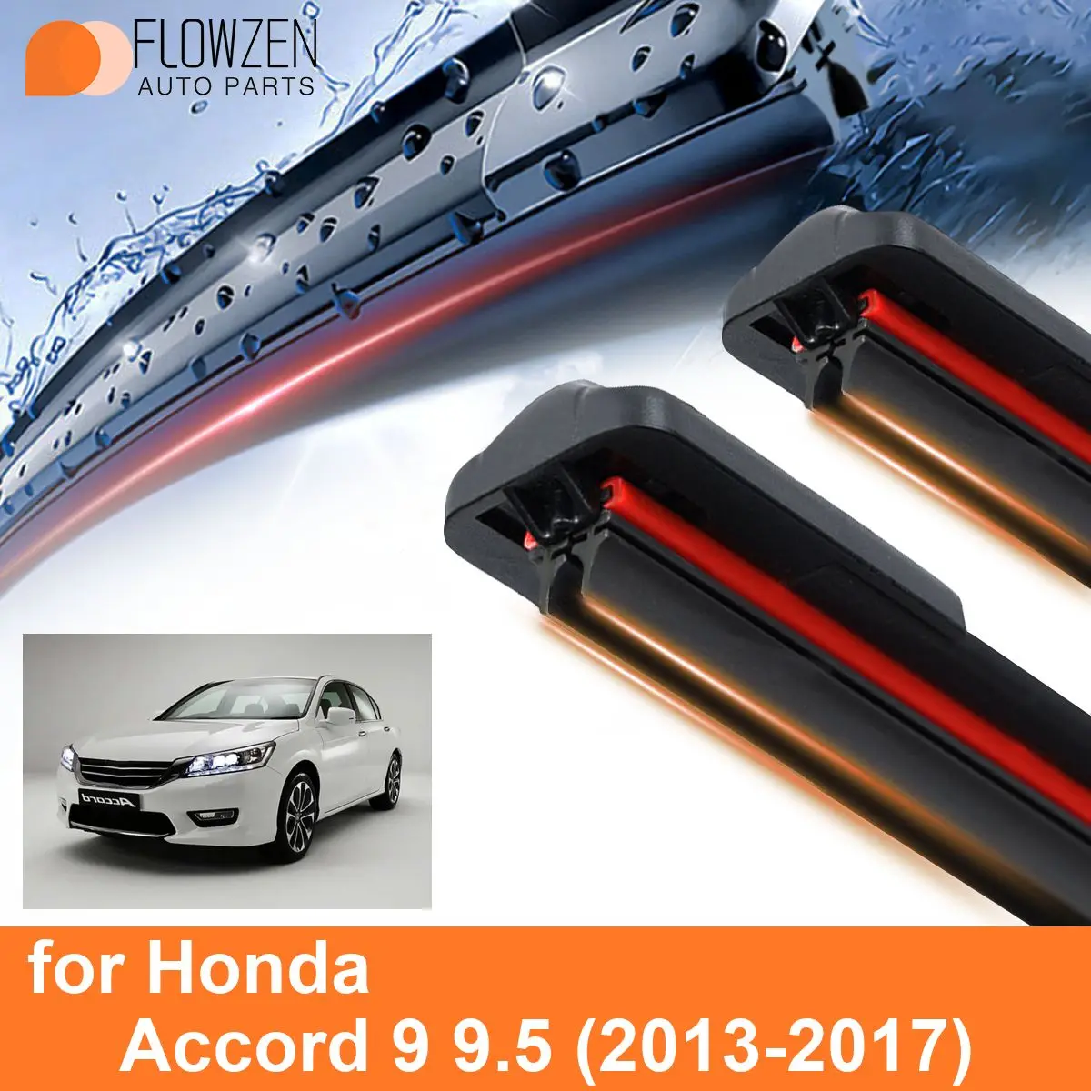 Car Windshield Wiper Blades for Honda Accord 9 9.5 Double Rubber Frameless Bracketless WipersSoft Accessories 2015 2016 2017