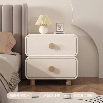 단단한 나무 침대 옆 테이블 크림 스타일 보관 캐비닛, 간단한 모던 홈 침실 소형 침대 옆 보관 캐비닛, 가정용 가구