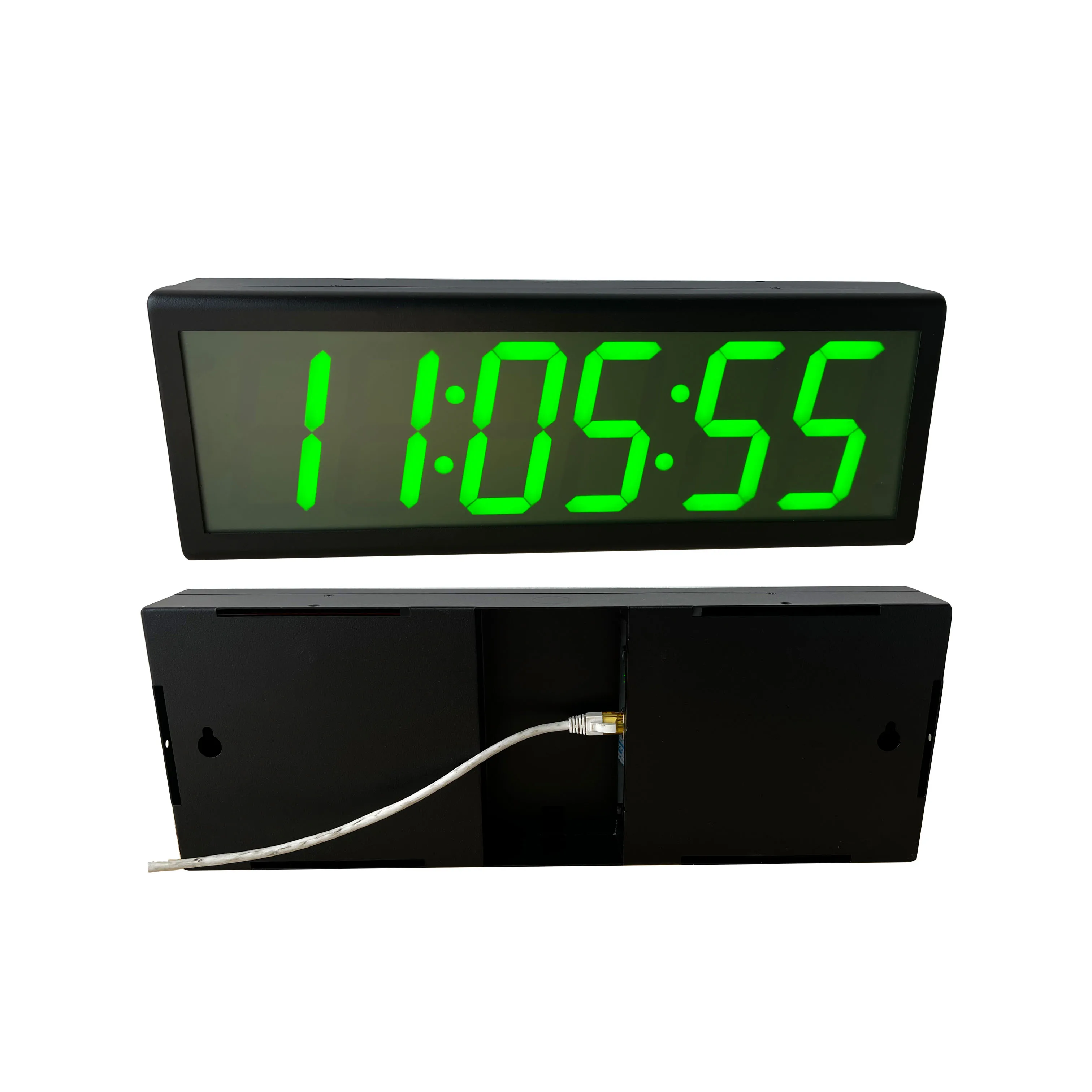 

4" x 6 Digit NTP PoE Clock for Factory, IP Based, Automatic DST Reset, Black Metal Casing