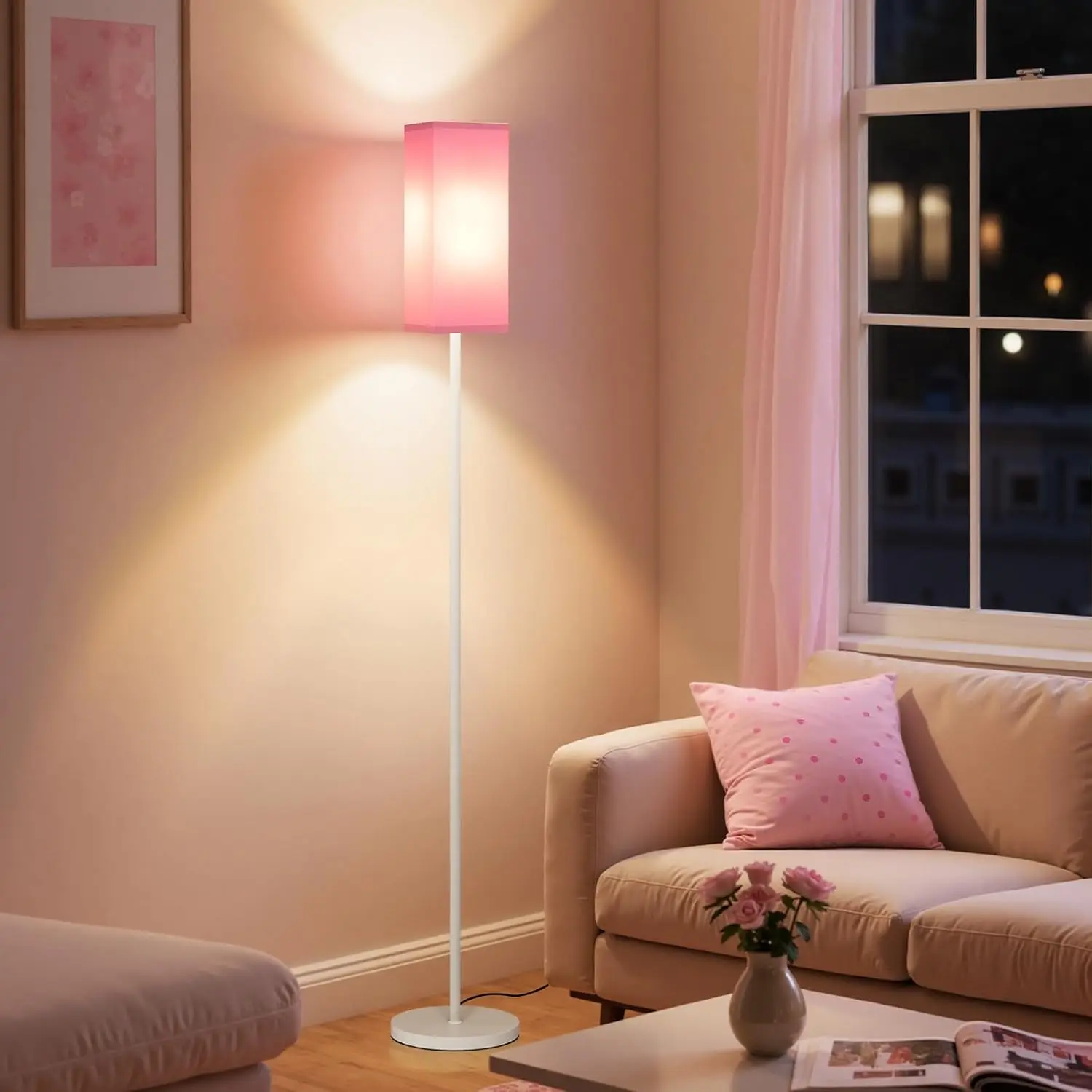 

Modern Floor Lamp with Foot Switch, 64.6" Tall, White & Pink, ETL Listed, Ideal for Living Room, Bedroom, Office