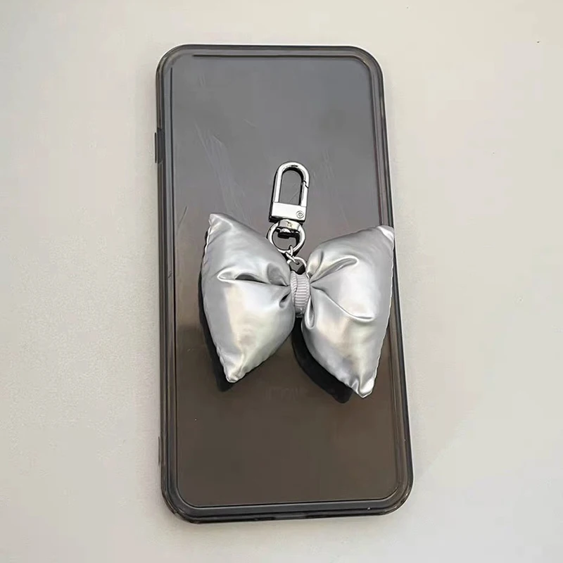 Y2K Silver Color Bow Keyring Korean 3D Bowknot Keychain Sweet Cute Bow Key Holder Fashion Women Girls Backpack Pendant Bag Decor