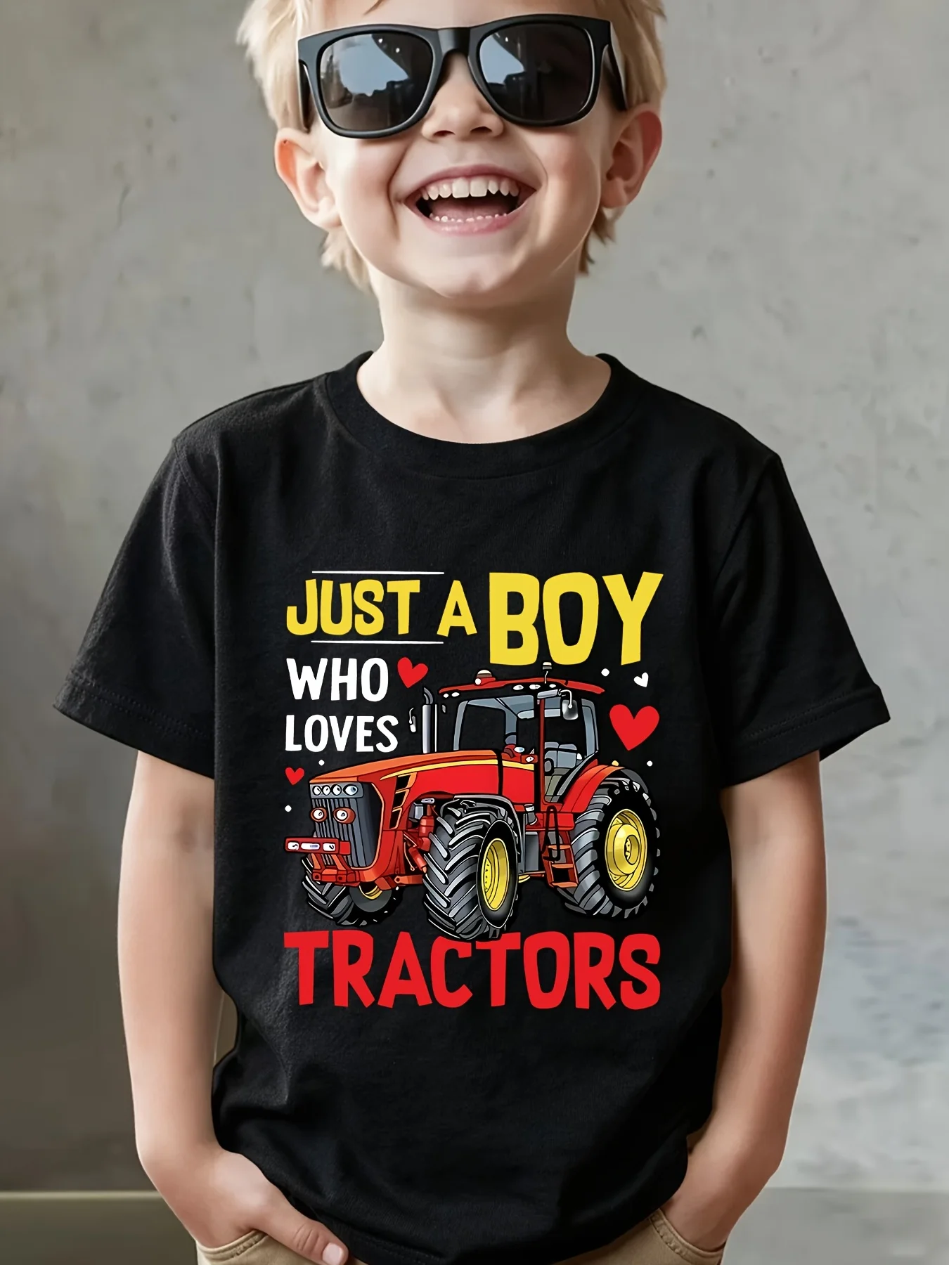 1‑Pack Little Boys Cool Work‑Truck‑Print Sports‑Base Short‑Sleeve T‑Shirt, Versatile Outer‑Wear For Spring Summer