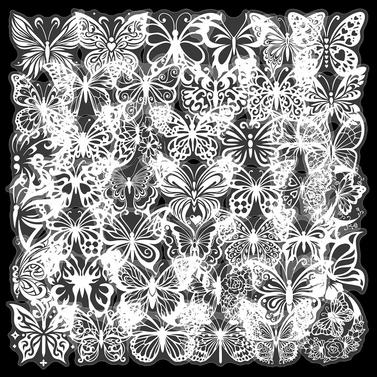 50 PCS Transparent White Hollow Butterfly Stickers Student Hand Account Collage Guka DIY Decorate Material Waterproof Decals