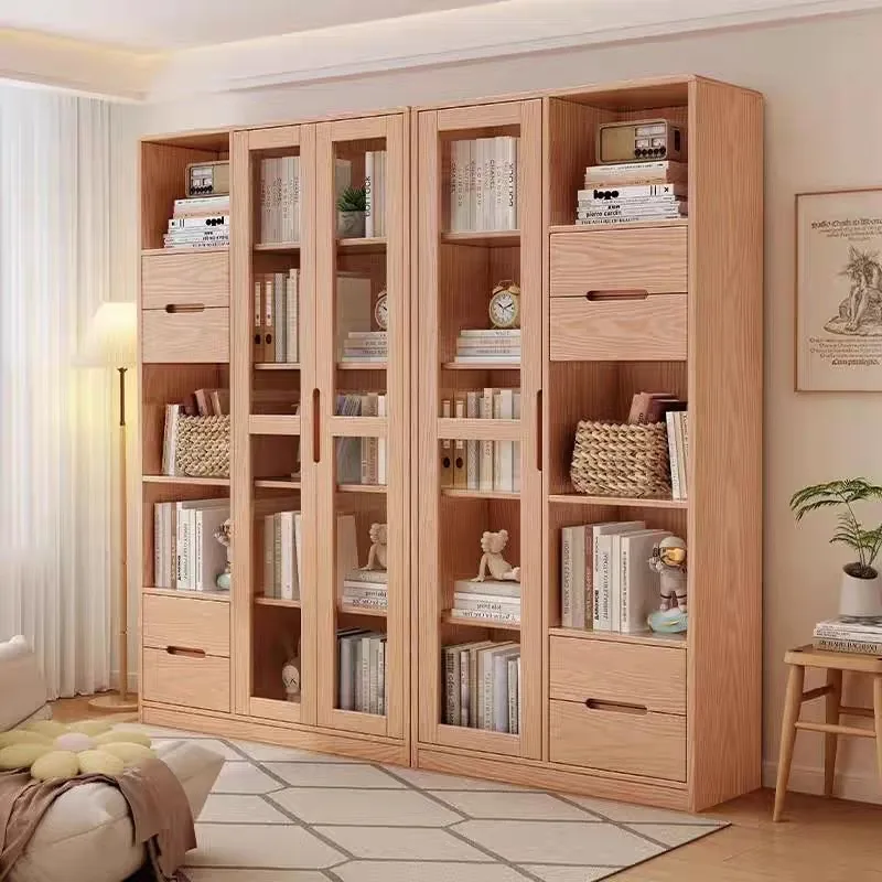 Nordic ash wood solid wood bookcase, household floor storage cabinet