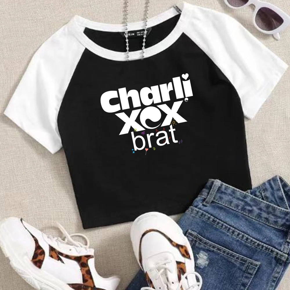 Charli XCX Brat 2024 Tour Crop Tops T-Shirt Girls Fashion Women O-Neck Short Sleeve  Fans Gift T-shirt