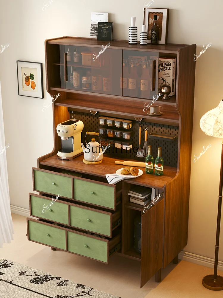 

Medieval wall integrated small apartment living room walnut color storage high cabinet FT