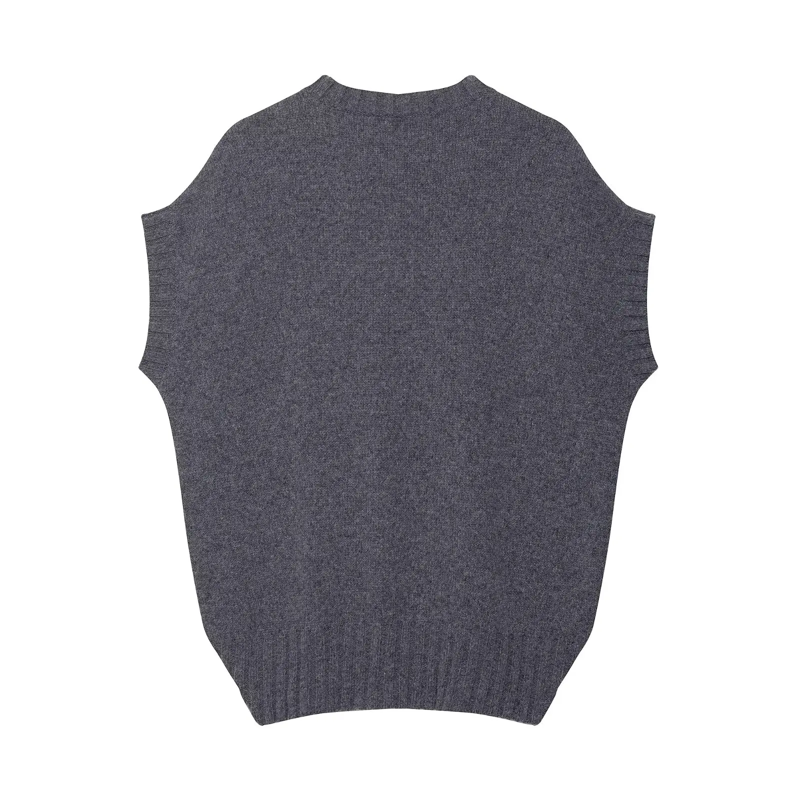 Simple Gray Sweater Vest Women Autumn Winter Round Neck Loose Irregular Knitted Pullover Casual Fashion Sleeveless Tops