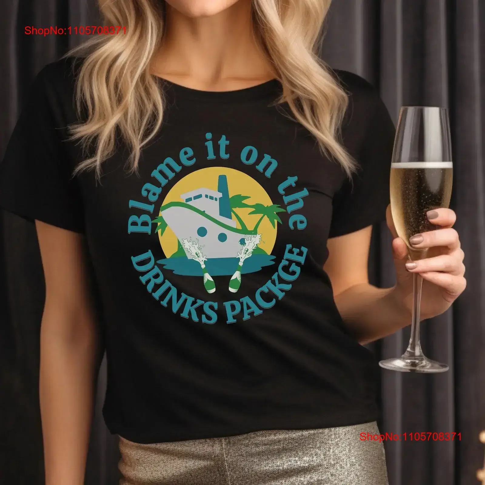 Cruise Blame it on the Drinks Package T Shirt Retro Ship Vacation Travel Group Funny vintage Washed fashion Breathable Casual