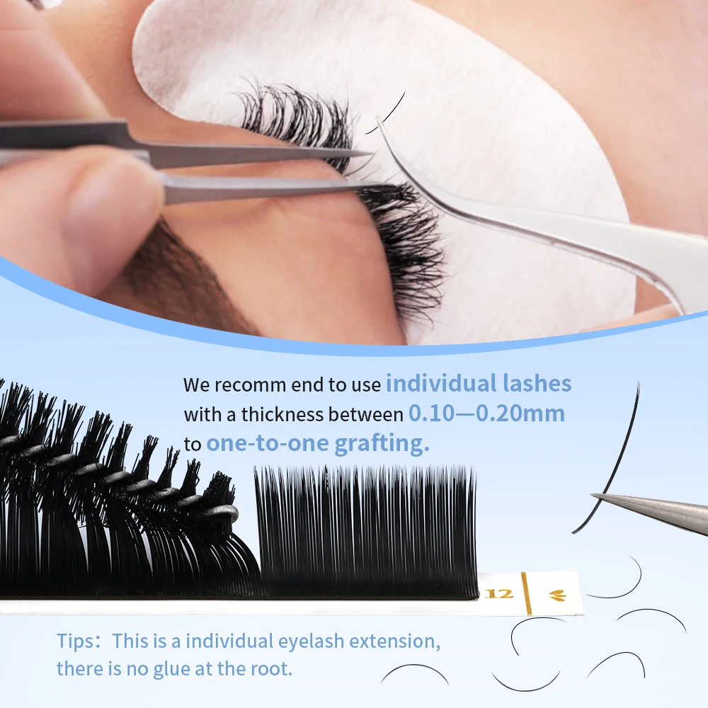 JEMEDO Ellipse Flat Eyelash 0.15 0.20 Flat Individual Eyelashes C/D Double Split Tips Soft Matte Black False Lashes Wholesale