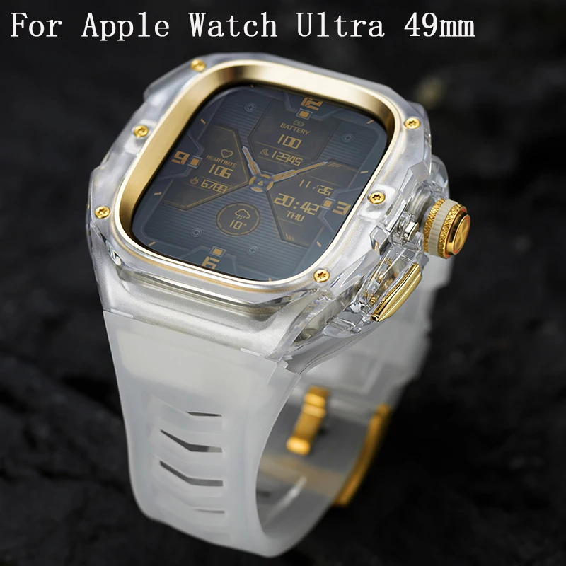 

Роскошный модификационный комплект для Apple Watch Ultra 3 49 мм, спортивный силиконовый ремешок для iWatch Ultra 2 1 49 мм, прозрачный корпус, ремонтный комплект