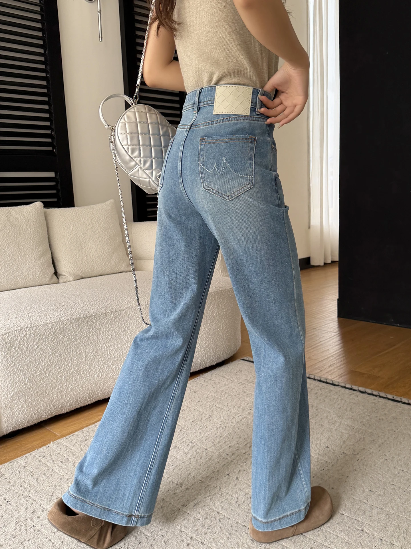 

Slim Fit Wide Leg Jeans Women's Loose High Waist Cotton Blend Resilient Soft Washed Denim Spring New Style Four Way Stretch