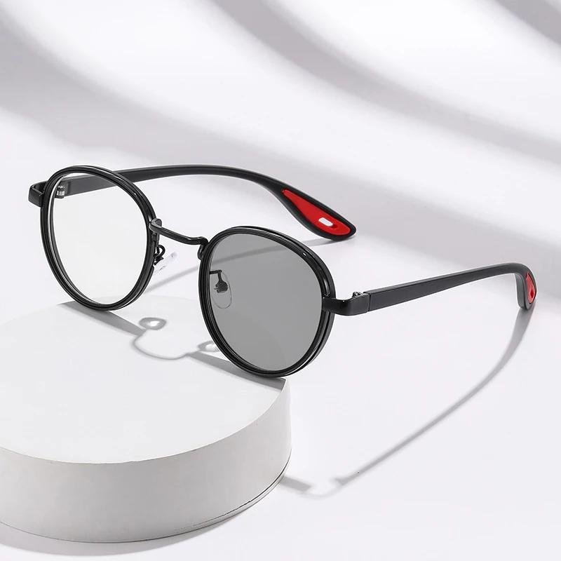 Punk-Style Farbwechselnde Kurzsichtbrille, Neue Modische Runde Hip-Hop Anti-Blaulicht-Brille 072 – Detail 11