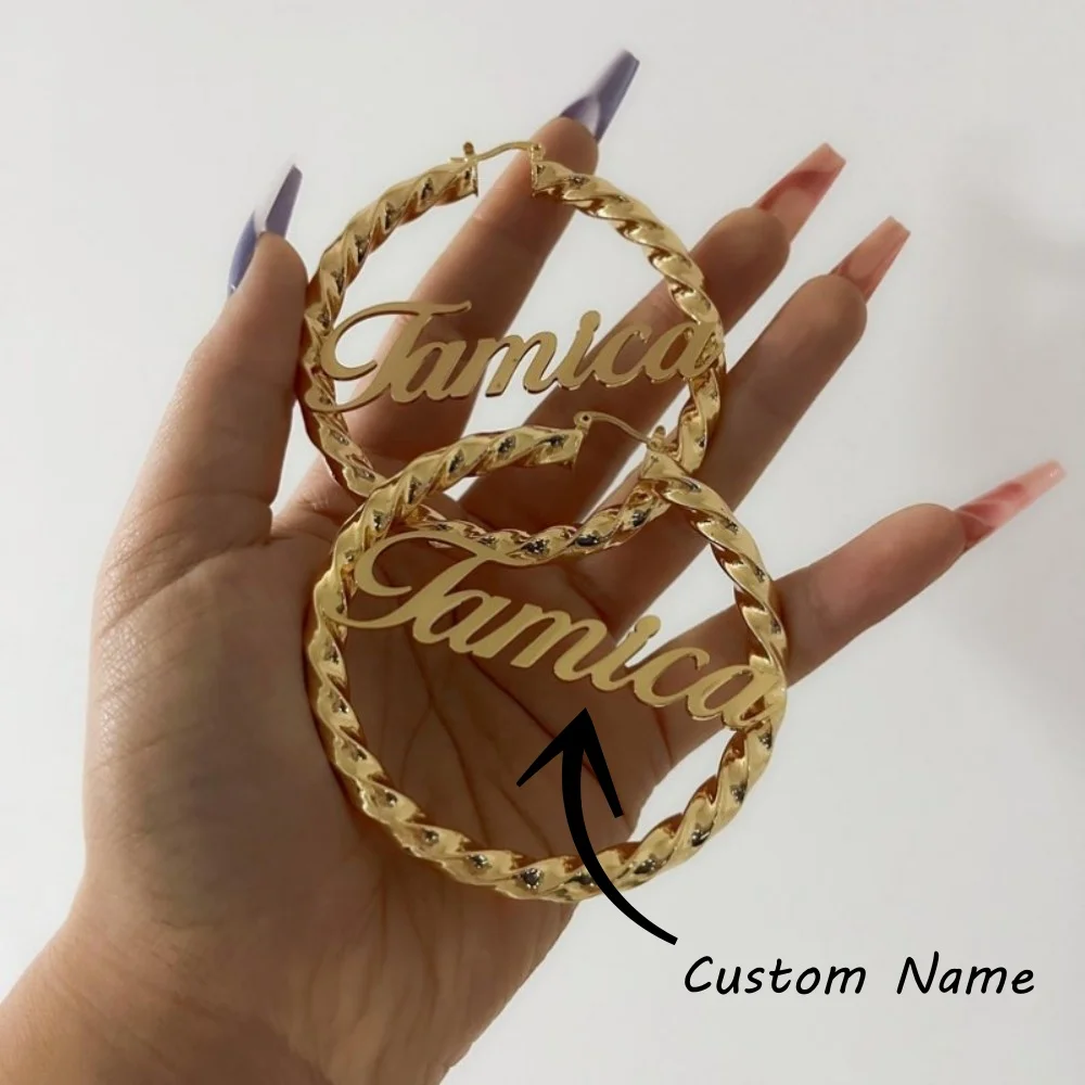 

Серьги-кольца из нержавеющей стали с персонализированным именем, круглые серьги-кольца с индивидуальным именем, подарки на день рождения для девочки
