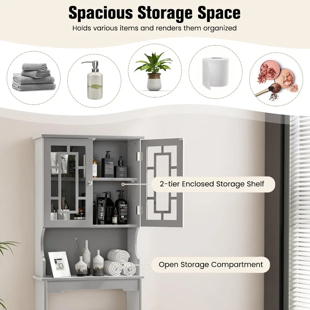

Over The Toilet Storage Cabinet, Bathroom Shelf Over Toilet, Double Door Bathroom Storage Cabinet Organizer, Customized