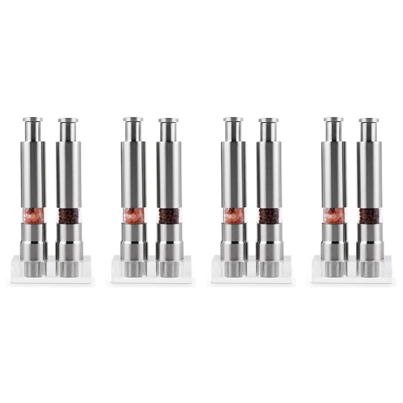 

Salt And Pepper Grinder Set Of 8, Pepper Mill Stainless Steel Salt Shaker Push-Button Manual Glass Salt And Pepper Set