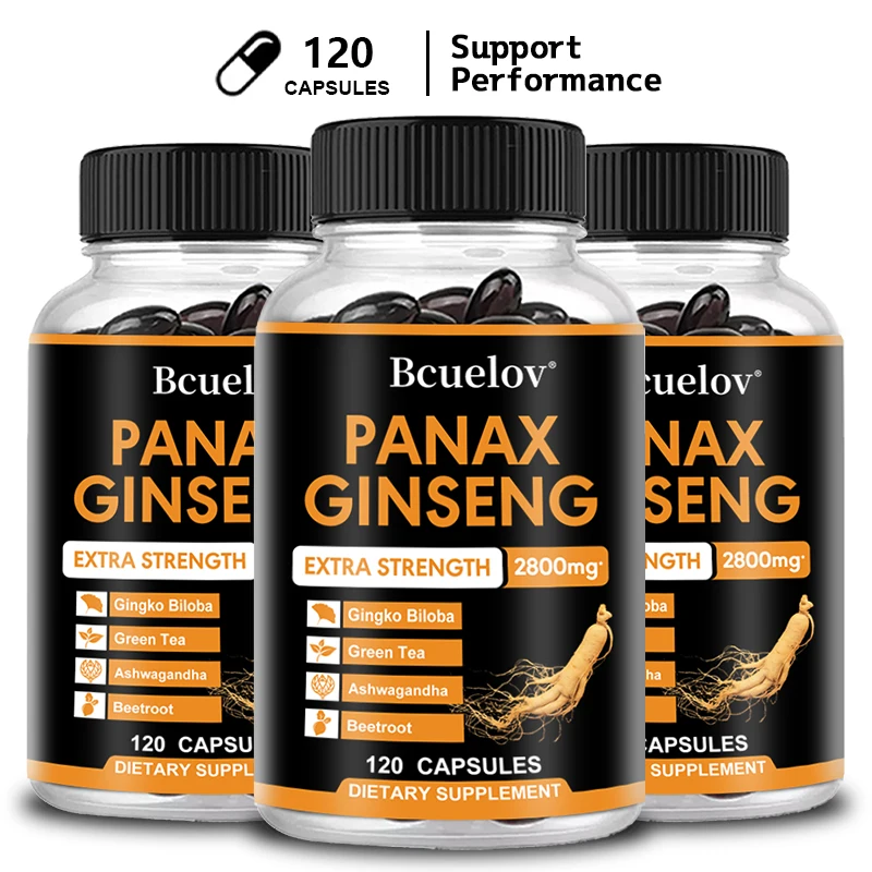 

Panax Ginseng + Ginkgo Biloba Capsules - Memory Mental Stamina Performance Energy Mood Immune Support Vegan Non-GMO