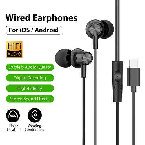 Auriculares con cable tipo C Jack con micrófono, auriculares con cancelación de ruido para Samsung iPhone 16 Xiaomi, auriculares con sonido envolvente HiFi