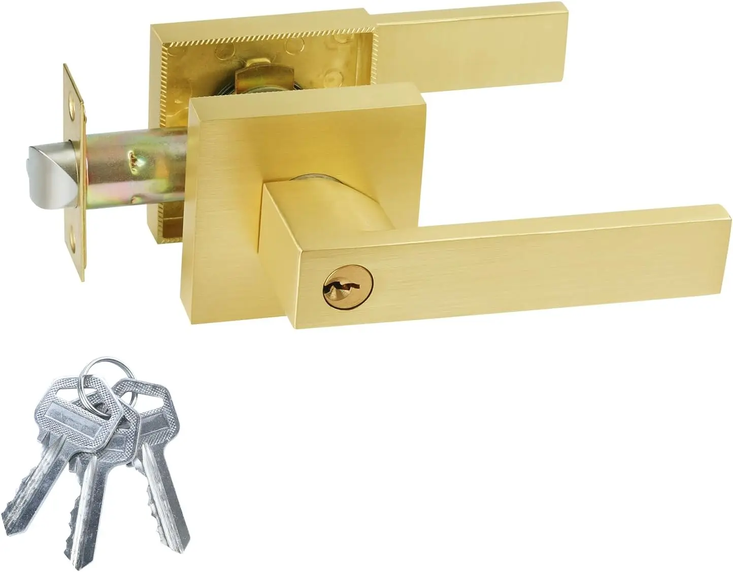 1Pc Aluminum Square Lever Bedroom Lock With Keys Gold Red Copper