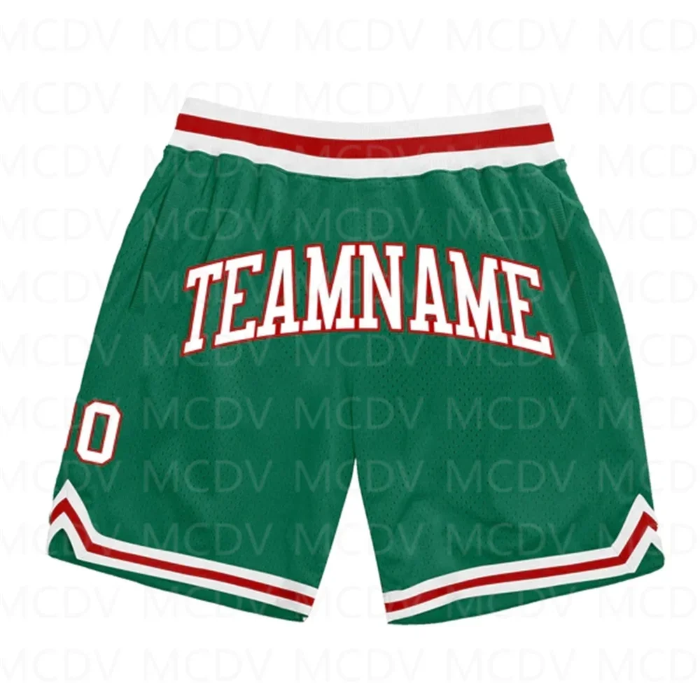 Shorts de basquete kelly verde royal-branco autêntico dos homens, shorts de praia de secagem rápida, impresso em 3D, personalizado