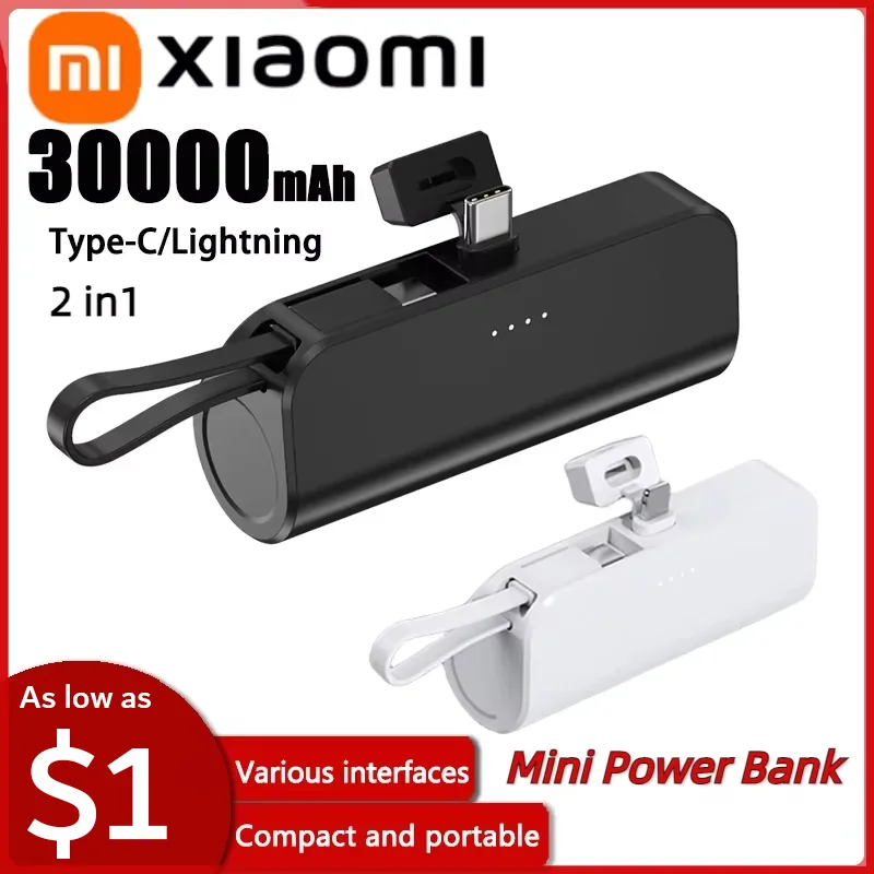 Xiaomi Mini Wireless Power Bank 30000mAh Capsule Large Capacity Portable Fast Charging External Battery For iPhone Type-c New