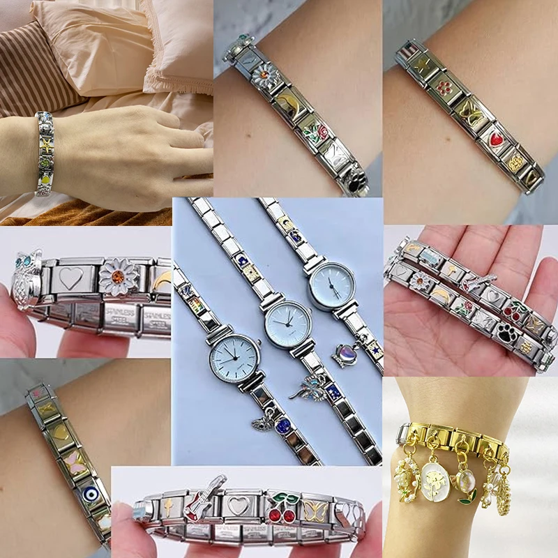 New Fashion Guitar, Black And White Chessboard, Camera Charm Fit 9mm Stainless Steel Bracelet DIY Women Jewelry Birthday Gift