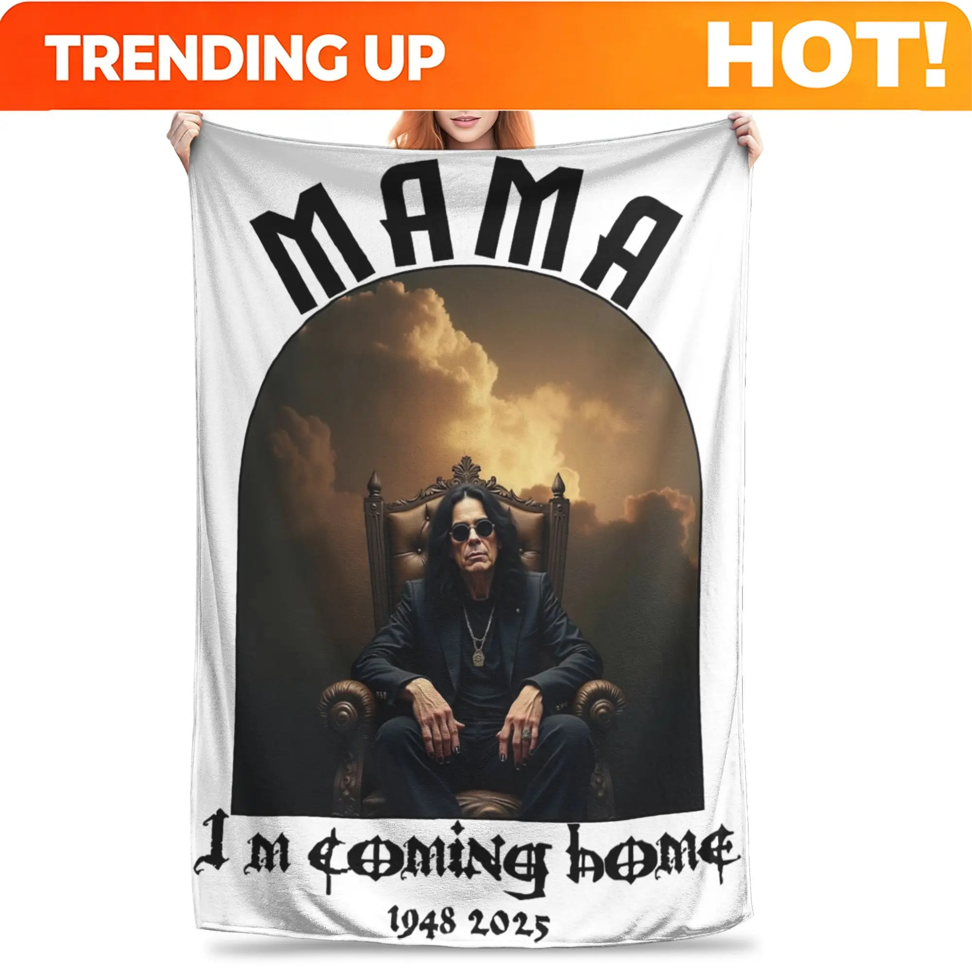 Customize Soft Mama I'm Coming Home RIP Ozzy Osbourne Throw Blanket Premium Flannel Fleece Lightweight  Bed Blanket Fuzzy Plush