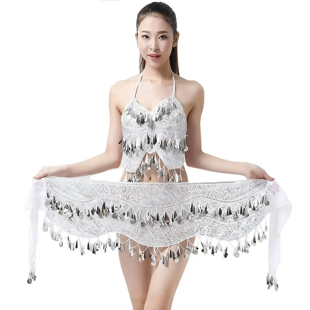 أزياء شرابة الرقص الشرقي وشاح الورك مع الذهب اللون عملة الترتر الخصر سلسلة المرأة حزام تنورة تظهر الأزياء