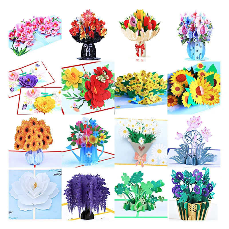 Cartão de felicitações pop up de girassol 3D, cartão de agradecimento, vaso, buquê de flores, presente de dia dos namorados, decoração de mesa, cartão de simpatia