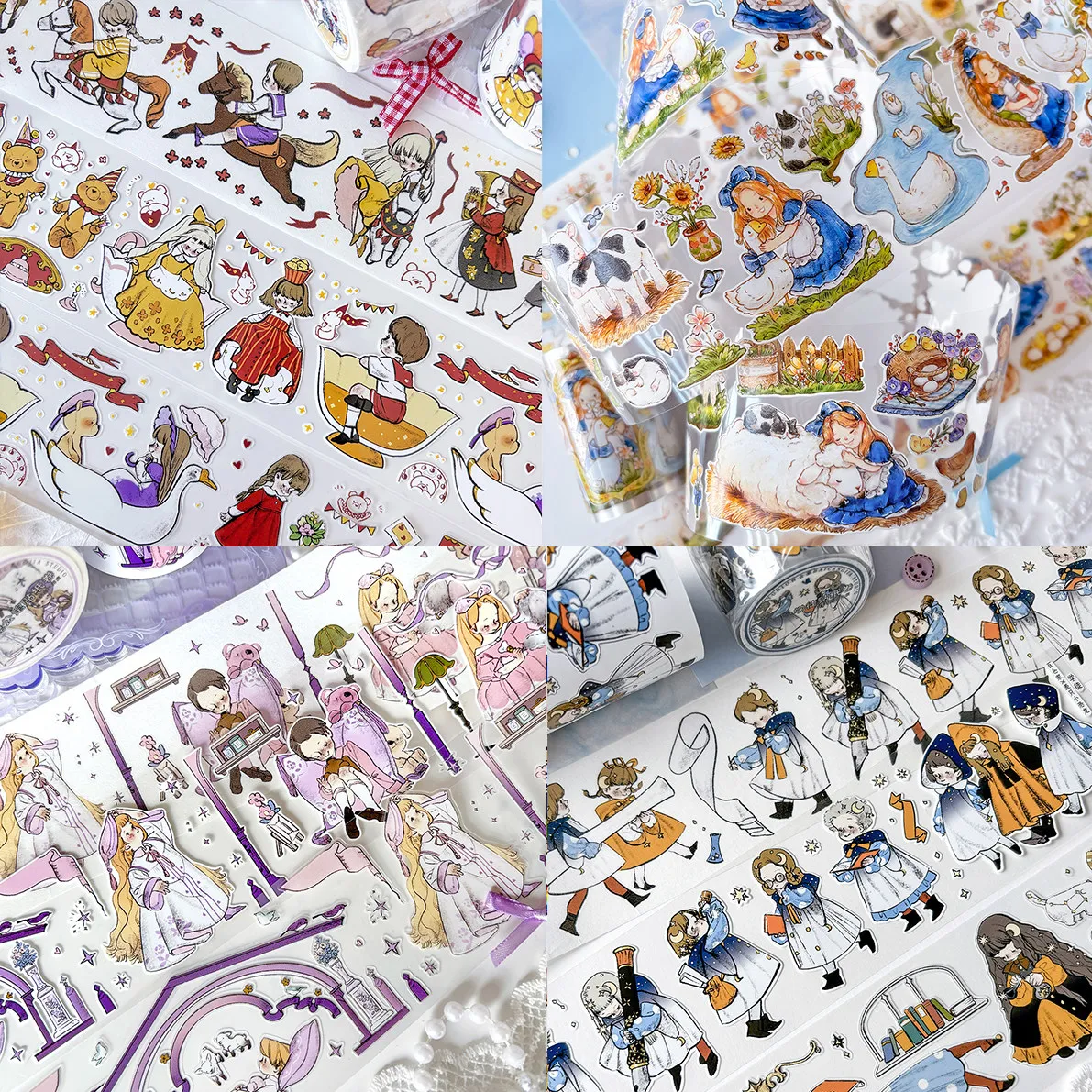 Die-Cut Little People Washi Tape Stickers - Family Amusement Park, Ranch, Daily Rose Mansion & Apprentice Journal Themes.