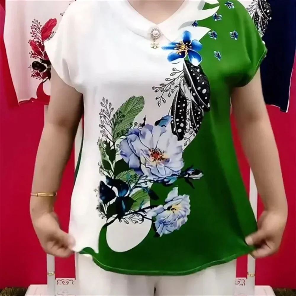

Fashion Tees Vintage Loose Basic Casual Tops 2025 Summer Women Short Sleeve T-Shirt 3D Flower Printing Pulovers Female Clothing